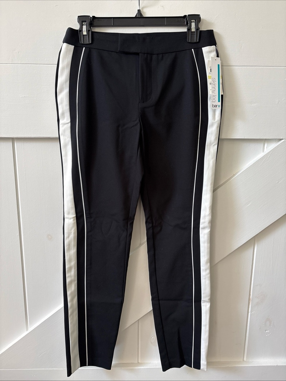 Bar III Skinny Leg Pants Deep Black White Stripe Size 4 Ankle business career